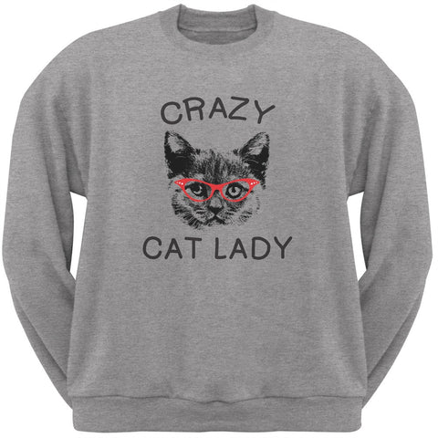 Crazy Cat Lady With Glasses Grey Adult Crew Neck Sweatshirt