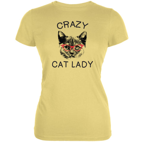 Crazy Cat Lady With Glasses Yellow Soft Juniors T-Shirt