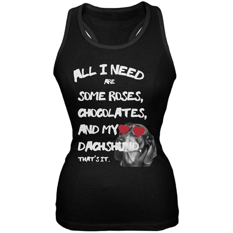 Valentine's Day - All I Need Is My Dachshund Black Soft Juniors Tank Top