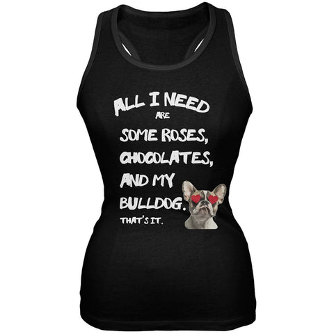 Valentine's Day - All I Need Is My French Bulldog Black Soft Juniors Tank Top