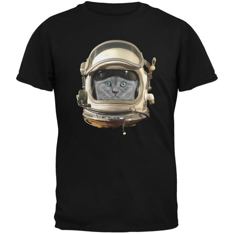 Astronaut Cat Black Adult T-Shirt