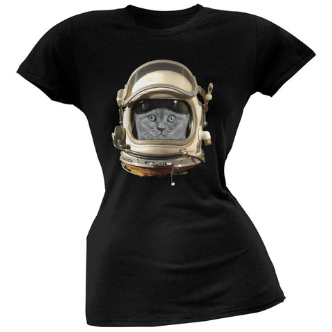 Astronaut Cat Black Soft Juniors T-Shirt