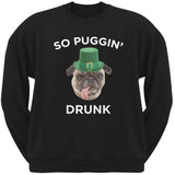 St. Patricks Day - So Puggin' Drunk Black Adult Crew Neck Sweatshirt