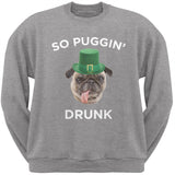 St. Patricks Day - So Puggin' Drunk Black Adult Crew Neck Sweatshirt