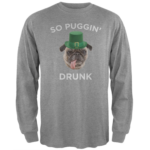 St. Patricks Day - So Puggin' Drunk Heather Grey Adult Long Sleeve T-Shirt