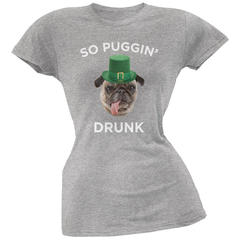 St. Patricks Day - So Puggin' Drunk Heather Grey Soft Juniors T-Shirt