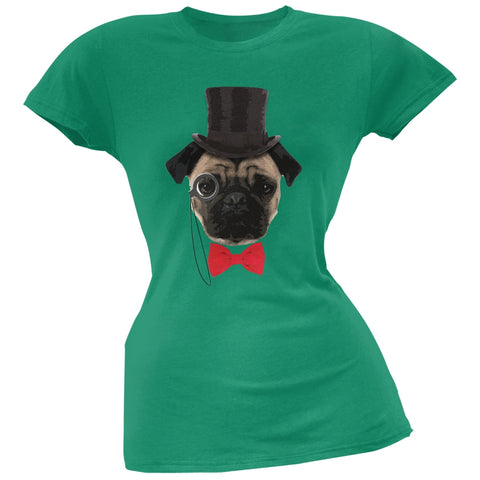 Fancy Pug Kelly Green Soft Juniors T-Shirt