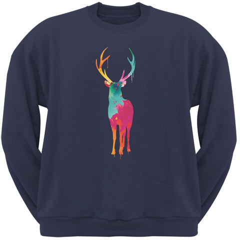 Splatter Deer Navy Adult Crew Neck Sweatshirt