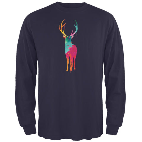 Splatter Deer Navy Adult Long Sleeve T-Shirt