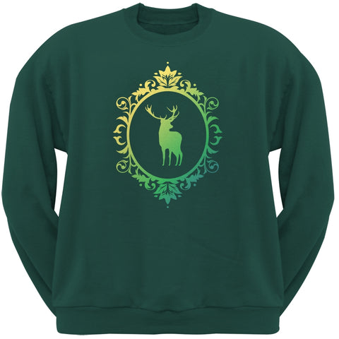 Deer Silhouette Forest Green Adult Crew Neck Sweatshirt