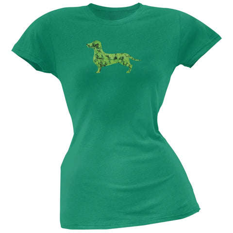 St. Patricks Day - Dachshund Shamrock Kelly Green Soft Juniors T-Shirt