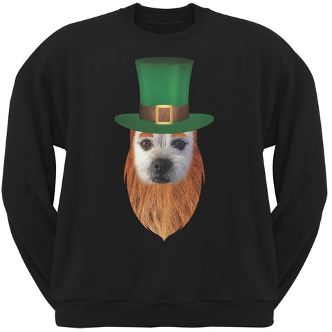 St. Patricks Day - Funny Leprechaun Dog Black Adult Sweatshirt
