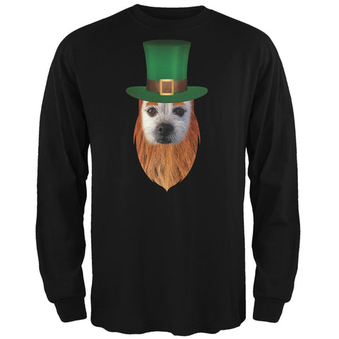 St. Patricks Day - Funny Leprechaun Dog Black Adult Long Sleeve T-Shirt