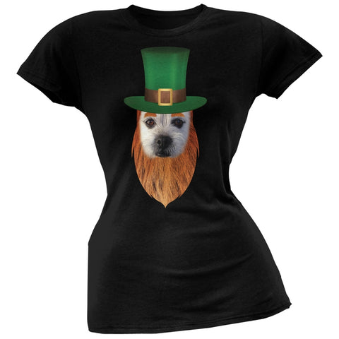 St. Patricks Day - Funny Leprechaun Dog Black Soft Juniors T-Shirt