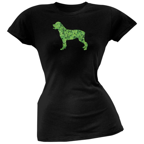St. Patricks Day - Rottweiler Shamrock Black Soft Juniors T-Shirt