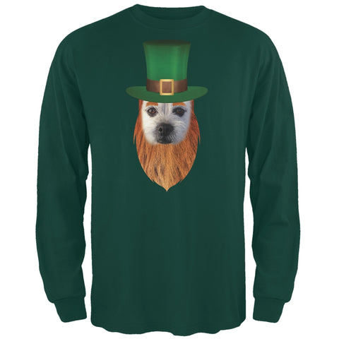 St. Patricks Day - Funny Leprechaun Dog Forest Green Adult Long Sleeve T-Shirt