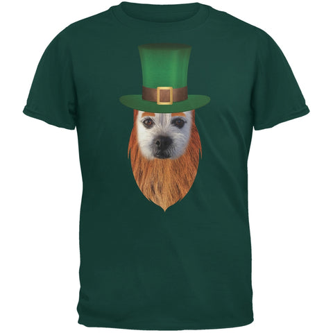 St. Patricks Day - Funny Leprechaun Dog Forest Green Adult T-Shirt