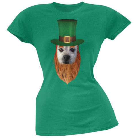 St. Patricks Day - Funny Leprechaun Dog Kelly Green Soft Juniors T-Shirt