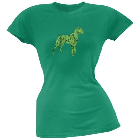St. Patricks Day - Boxer Shamrock Kelly Green Soft Juniors T-Shirt