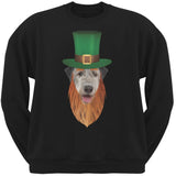 St. Patricks Day - Irish Wolfhound Leprechaun Black Adult Sweatshirt