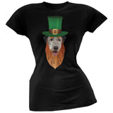 St. Patricks Day - Irish Wolfhound Leprechaun Black Soft Juniors T-Shirt