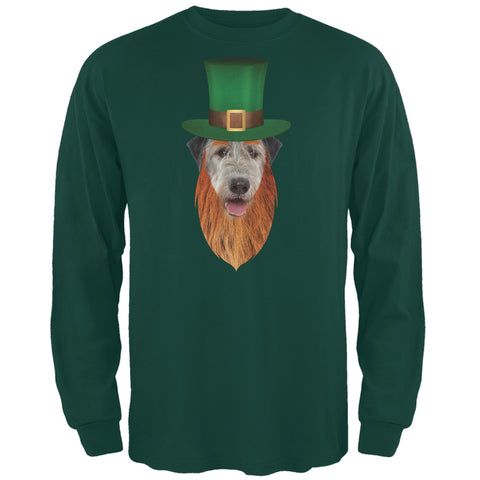 St. Patricks Day - Irish Wolfhound Leprechaun Forest Green Adult Long Sleeve T-Shirt