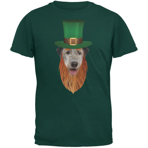 St. Patricks Day - Irish Wolfhound Leprechaun Forest Green Adult T-Shirt