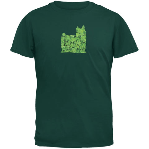 St. Patricks Day - Yorkshire Terriers Shamrock Forest Green Adult T-Shirt