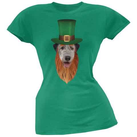 St. Patricks Day - Irish Wolfhound Leprechaun Kelly Green Soft Juniors T-Shirt