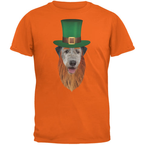 St. Patricks Day - Irish Wolfhound Leprechaun Orange Adult T-Shirt