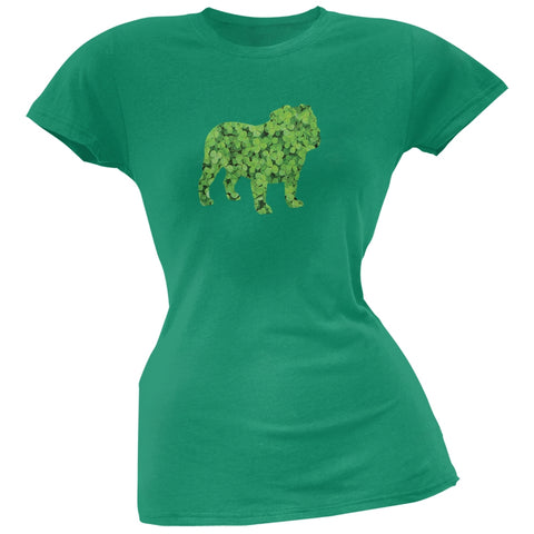 St. Patricks Day - Bulldog Shamrock Kelly Green Soft Juniors T-Shirt
