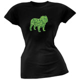 St. Patricks Day - Bulldog Shamrock Kelly Green Soft Juniors T-Shirt