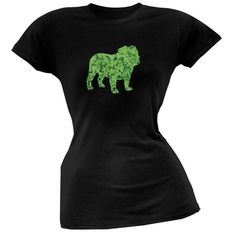 St. Patricks Day - Bulldog Shamrock Black Soft Juniors T-Shirt