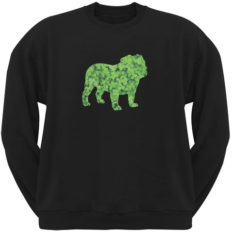 St. Patricks Day - Bulldog Shamrock Black Adult Sweatshirt