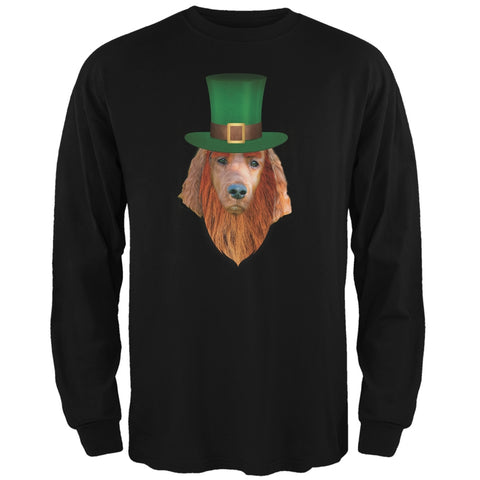 St. Patricks Day - Irish Setter Leprechaun Black Adult Long Sleeve T-Shirt