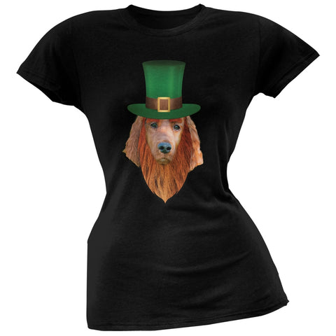 St. Patricks Day - Irish Setter Leprechaun Black Soft Juniors T-Shirt