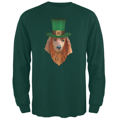 St. Patricks Day - Irish Setter Leprechaun Forest Green Adult Long Sleeve T-Shirt