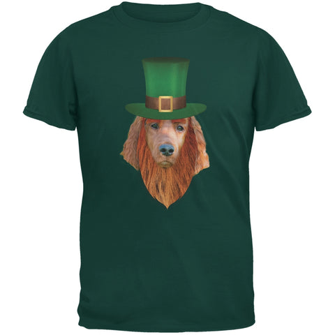 St. Patricks Day - Irish Setter Leprechaun Forest Green Adult T-Shirt