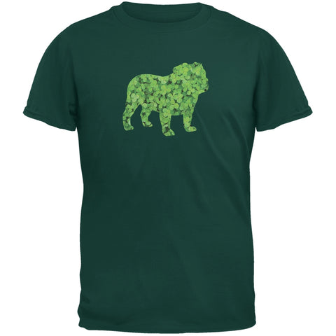 St. Patricks Day - Bulldog Shamrock Forest Adult T-Shirt