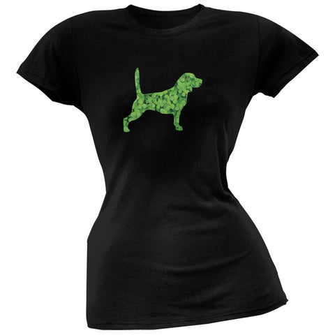 St. Patricks Day - Beagle Shamrock Black Soft Juniors T-Shirt