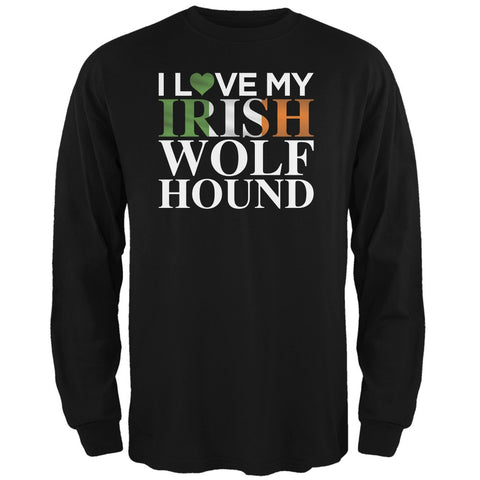 St. Patricks Day - I Love My Irish Wolfhound Black Adult Long Sleeve T-Shirt