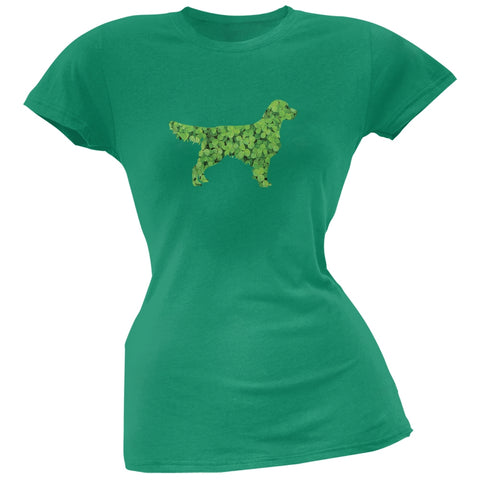 St. Patricks Day - Golden Retrievers Shamrock Kelly Green Soft Juniors T-Shirt