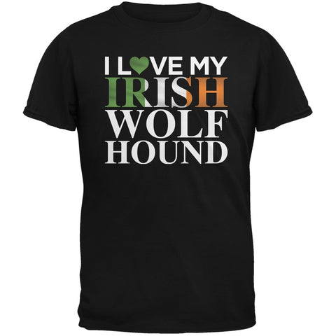 St. Patricks Day - I Love My Irish Wolfhound Black Adult T-Shirt