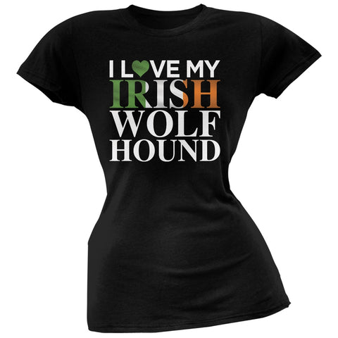 St. Patricks Day - I Love My Irish Wolfhound Black Soft Juniors T-Shirt