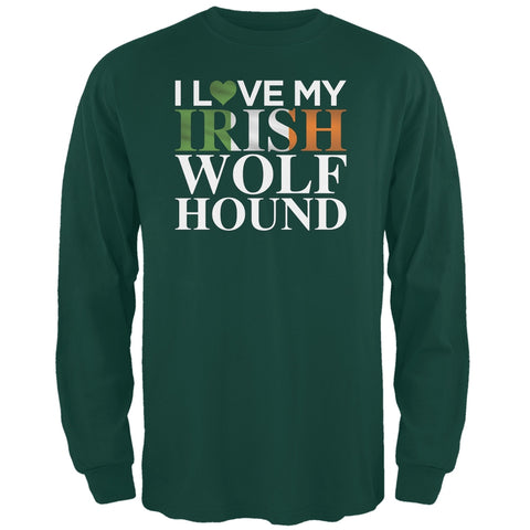 St. Patricks Day - I Love My Irish Wolfhound Forest Green Adult Long Sleeve T-Shirt