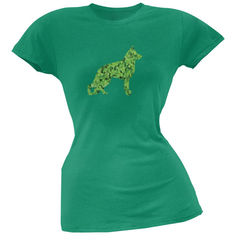 St. Patricks Day - German Shepherds Shamrock Kelly Green Soft Juniors T-Shirt