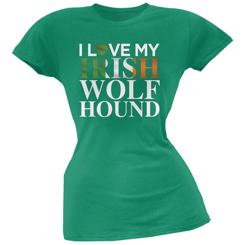 St. Patricks Day - I Love My Irish Wolfhound Kelly Green Soft Juniors T-Shirt