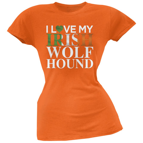 St. Patricks Day - I Love My Irish Wolfhound Orange Soft Juniors T-Shirt