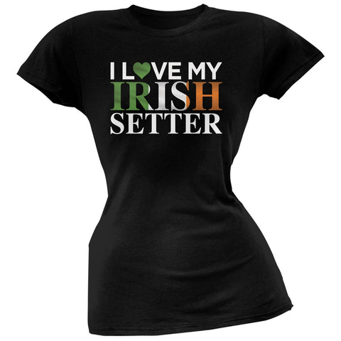 St. Patricks Day - I Love My Irish Setter Black Soft Juniors T-Shirt