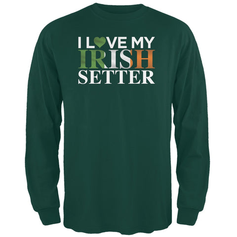 St. Patricks Day - I Love My Irish Setter Forest Green Adult Long Sleeve T-Shirt